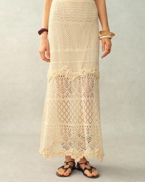 Fabrique Angelica Floral Openwork Straight Maxi Skirt - Natural