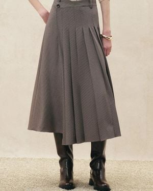 Fabrique Grace Pleated Wrap Houndstooth Skirt - Multicolour