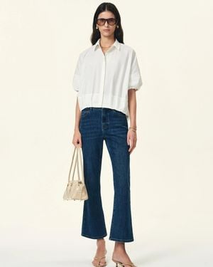 Fabrique Claire Drop Shoulder High Low Puff Sleeve Shirt - Blue