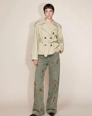 Fabrique Beatrice Contrast-Trim Short Trench Coat - Natural