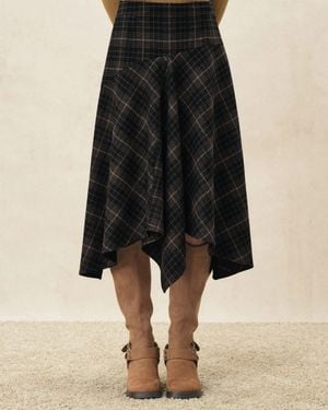 Fabrique Ilona Plaid Asymmetric Bias Cut Midi Skirt - Black