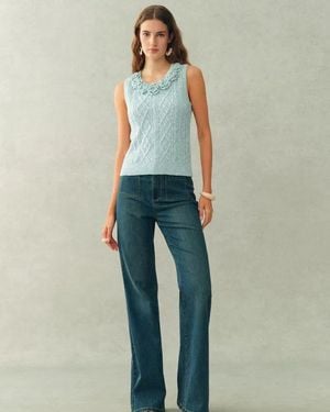 Fabrique Freya Hand Crocheted Flowers Sleeveless Vest Top - Blue