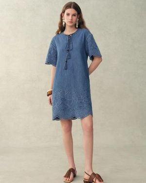 Fabrique Kate Floral Lace Embroidery Short Dress - Blue