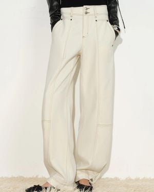 Fabrique Manon Contrast Stitch Deconstructed Barrel Jeans - White
