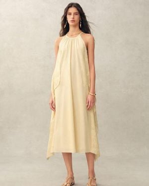 Fabrique Hazel Lace Panel Halter Neck Sleeveless Boho Dress - Natural