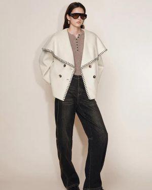 Fabrique Lumi Handworked Faux Leather Hem Cape Coat - Natural