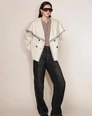 Fabrique Lumi Handworked Faux Leather Hem Cape Coat - Natural
