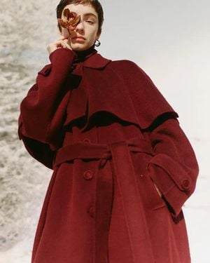 Fabrique Brianna Belted Detachable Cape Trench Coat - Red