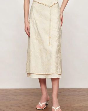 Fabrique Korin Koi Embroidered Tie-Waist Skirt - Natural