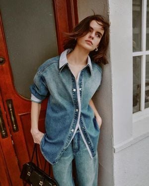 Fabrique Harlow Striped Contrast Patchwork Shirt - Blue