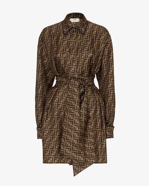 Fendi Ff Pattern Shirt Dress - Brown
