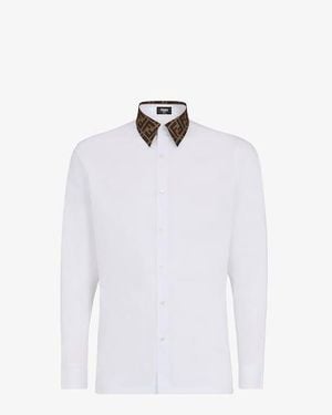 Fendi Shrit With Classic Collar With Ff Motif And Curved Hem - White