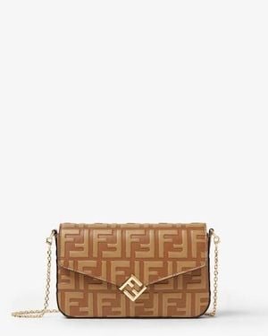 Fendi Ff Diamonds Wallet On Chain - Brown