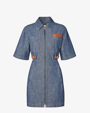 Fendi Zippered Chambray Denim Dress - Blue