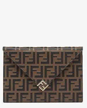 Fendi Ff Diamonds Flat Pouch - Brown
