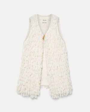 forte_forte Gilet Lungo Punto Pelliccia Con Filato Bouclé Neve - Bianco