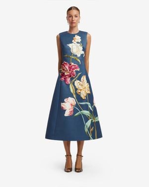 LEO LIN Cleo Embroidered Sleeveless Midi Dress - Blue