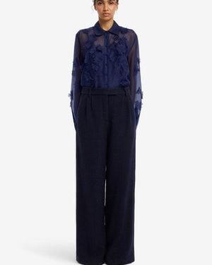 LEO LIN Elisha Tweed Wide Leg Pants - Blue