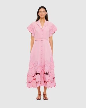 LEO LIN Aubrey Appliqué Shirt Midi Dress - Pink