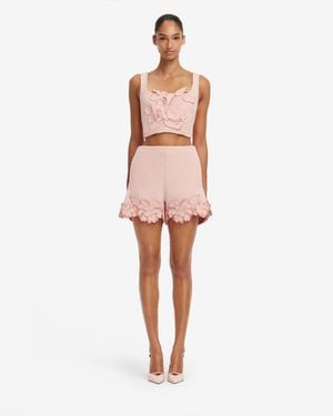 LEO LIN Vivian Appliqué Tweed Crop Top - Pink