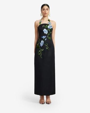LEO LIN Ava Halterneck Appliqué Floral Bustier Maxi Dress - Black