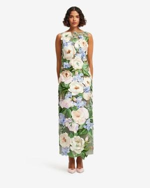 LEO LIN Fleur Floral Hand-Embroidered Backless Maxi Dress - Green