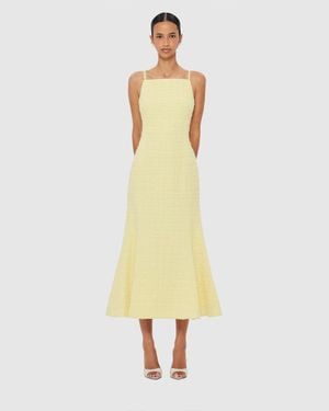 LEO LIN Regina Tweed Midi Dress - Yellow
