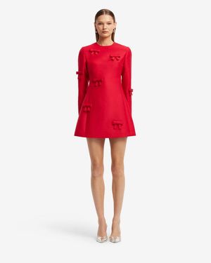 LEO LIN Aliza Bow Long Sleeve Mini Dress - Red