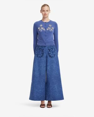 LEO LIN Christine Appliqué Vegan Suede Pants - Blue