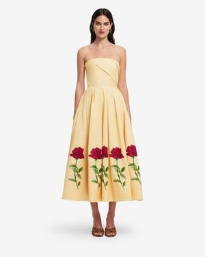 LEO LIN Lynn Embellished Rose Bustier Midi Dress - Metallic