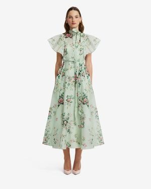 LEO LIN Elsie Flutter Sleeve Midi Dress - Green