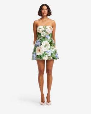 LEO LIN Roselle Floral Hand-Embroidered Bustier Mini Dress - Green