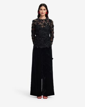 LEO LIN Ines Lace Embellished Top - Black