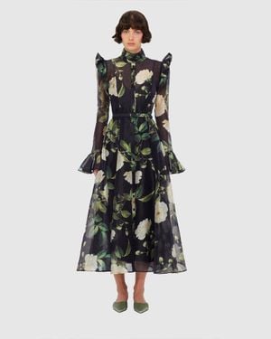 LEO LIN Katrina Butterfly Sleeve Midi Dress - Black