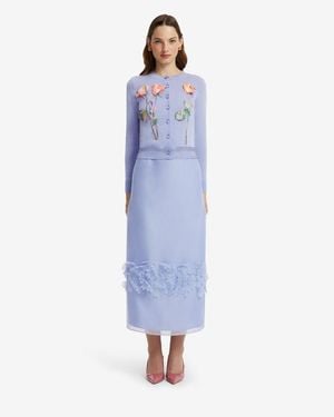 LEO LIN Claire Embroidered Knit Cardigan - Blue
