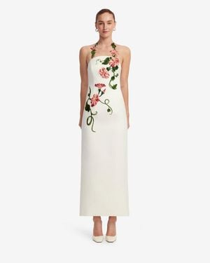 LEO LIN Ava Halterneck Appliqué Floral Bustier Maxi Dress - White