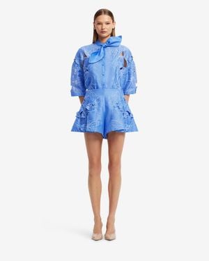 LEO LIN Brooklyn Appliqué Bow Puff Sleeve Top - Blue