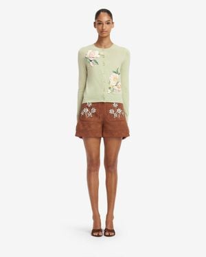 LEO LIN Tessa Embellished Vegan Suede Shorts - Green