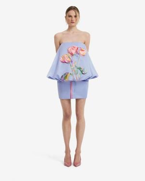 LEO LIN Eiza Embroidered Bustier Bubble Mini Dress - Blue