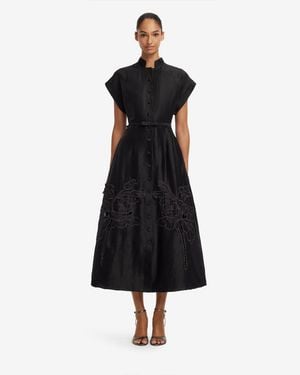 LEO LIN Aubrey Appliqué Shirt Midi Dress - Black