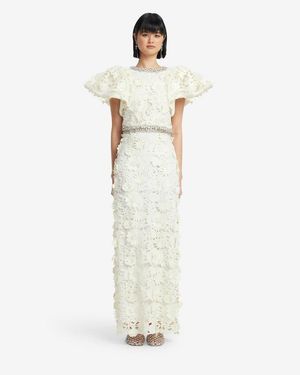 LEO LIN Kyra Embellished Lace Maxi Skirt - White
