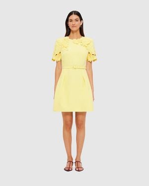 LEO LIN Aurelie Appliqué Short Sleeve Mini Dress - Yellow