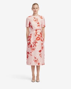 LEO LIN Elizabeth Jacquard Short Sleeve Midi Dress - Red