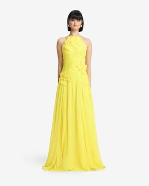 LEO LIN Amya Floral Appliqué Gown - Yellow