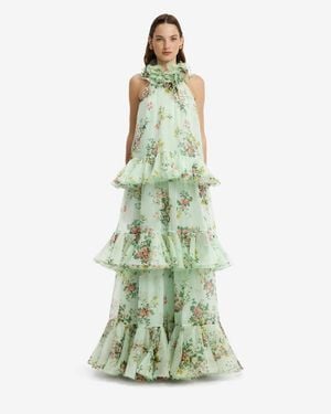 LEO LIN Thalia Halterneck Tiered Maxi Dress - Green