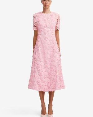 LEO LIN Caroline Lace Short Sleeves Midi Dress - Pink