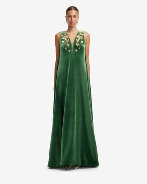 LEO LIN Agathy Velvet Embellished Gown - Green