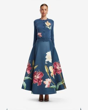 LEO LIN Claire Embroidered Cashmere Blend Cardigan - Blue