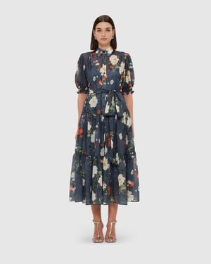 LEO LIN Ellie Bishop Sleeve Midi Dress - Blue