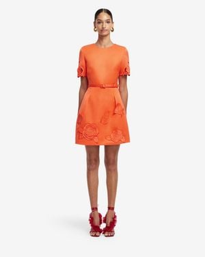 LEO LIN Aurelie Appliqué Short Sleeve Mini Dress - Red